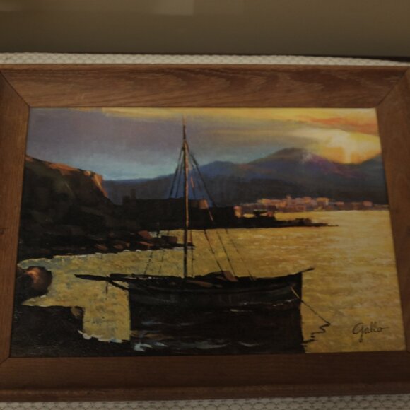Vintage Nautical Sunset Painting Framed Coastal Scene by Gallo - Picture 2 of 5